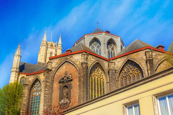 比利时根特旅游热点地区的圣巴沃大教堂景观 — 图库照片