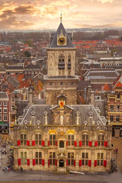 Delft City Hall and Market Square Markt, Países Baixos — Fotografia de Stock