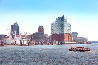 Hamburg, Almanya Liman Bölgesi Akşam Görüşü
