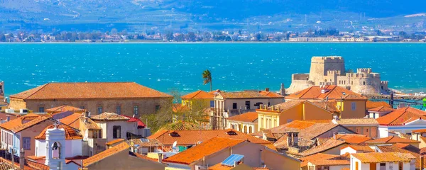 Nafplio Nafplion Greece Peloponnese Old Town Houses Sea Aerial Panorama — Stockfoto