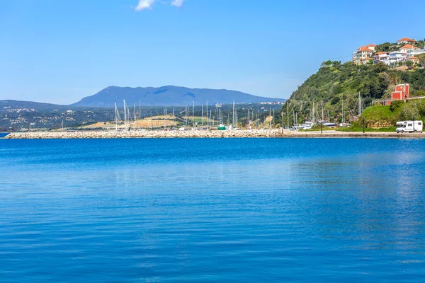 Pylos Grekland Panoramautsikt Över Småbåtshamnen Med Båtar Och Staden Pylos — Stockfoto