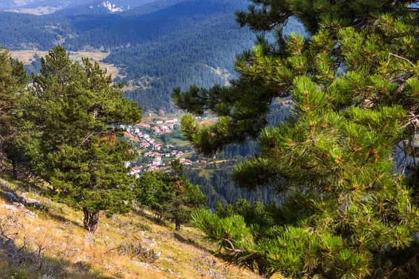 在Rhodope的保加利亚小村庄的野景 背景中的山区和森林景观 — 图库照片