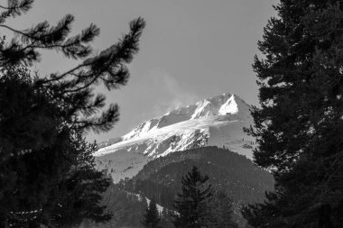 Bansko winter resort, Bulgaria panorama with ski slope area, black and white