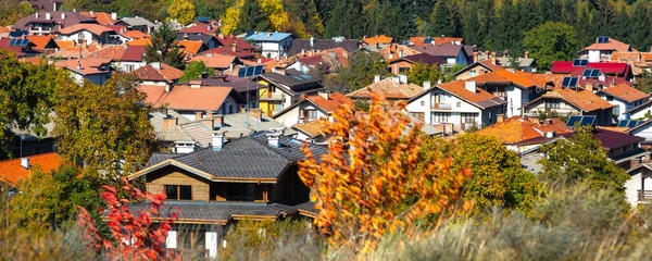 Bansko Bulgaria Casco Antiguo Pirin Montañas Panorama Con Casas Coloridos — Foto de Stock