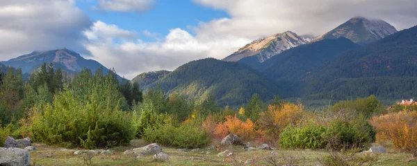 Bansko Bulgarien Pirin Gipfel Herbstpanorama Banner Hintergrund — Stockfoto
