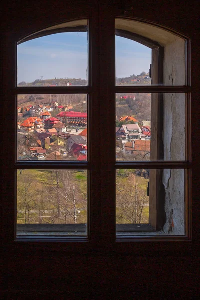 Utsikt Från Bran Castle Eller Dracula Castle Fönster Till Byns — Stockfoto
