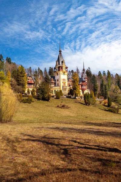 Peles Zamek Krajobraz Jesień Widok Synaj Transylwania Rumunia — Zdjęcie stockowe