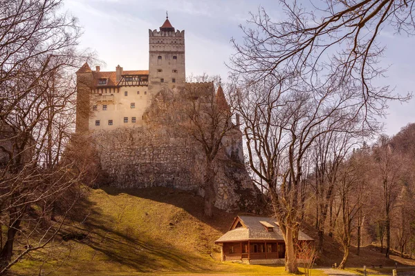 Piękny Widok Średniowieczny Zamek Dracula Bran Świetle Zachodu Słońca Transylwania — Zdjęcie stockowe