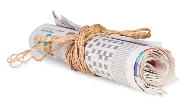 Rollo de periódicos atado con una cuerda — Foto de Stock