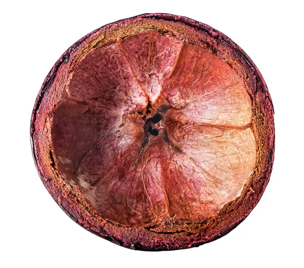 深紫色的芒果壳顶部视图 白色背景隔离 — 图库照片