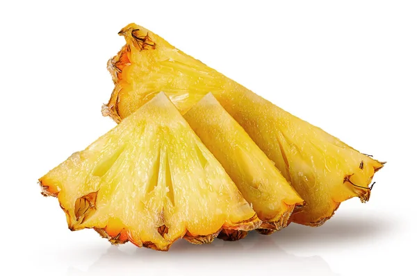 Diverse Fette Ananas Una Dopo Altra Isolate Fondo Bianco — Foto Stock
