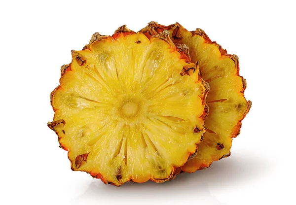 Dva Plátky Ananasu Navzájem Izolované Bílém Pozadí — Stock fotografie