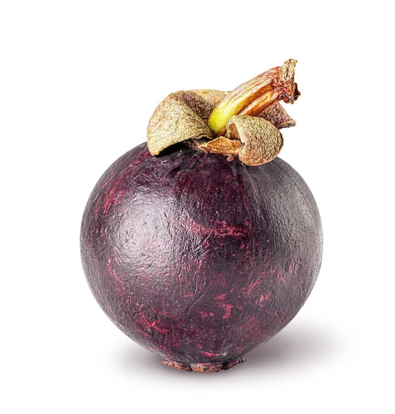 Enkele Rijpe Mangosteen Geïsoleerd Een Witte Achtergrond — Stockfoto