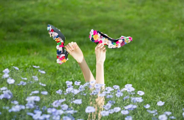 Funny woman with shoes — Stock Photo, Image