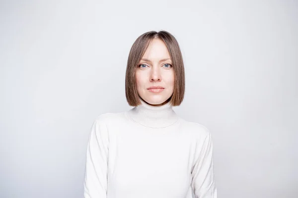 Portrait Young Woman Isolated White Copy Space — Stock Photo, Image