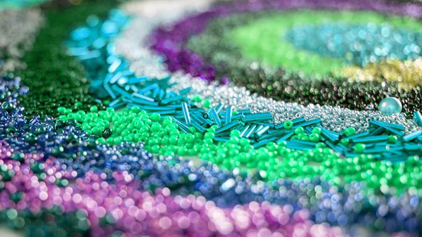 Stendardo Perline Perline Multicolore Sfondo Artigianato Hobby Banner Tessitura Ricamo — Foto Stock