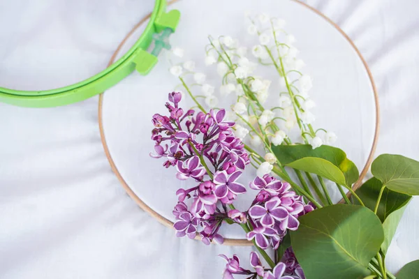 Lente Stemming Hobby Borduren Met Bloemen — Stockfoto