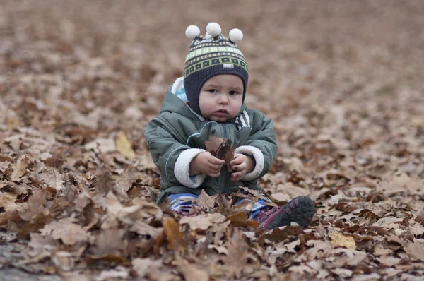 Feuilles d'automne pour garçon — Photo