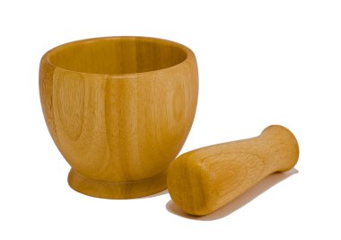 Beyaz arkaplanda havan ve Pestle