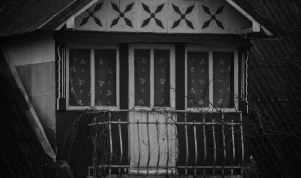 Sokak, açık hava, ev, pencere, balkon, kapı, siyah beyaz çekim, kış