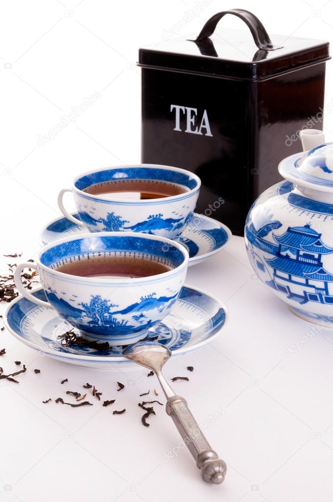 Chinese teapot and two cups
