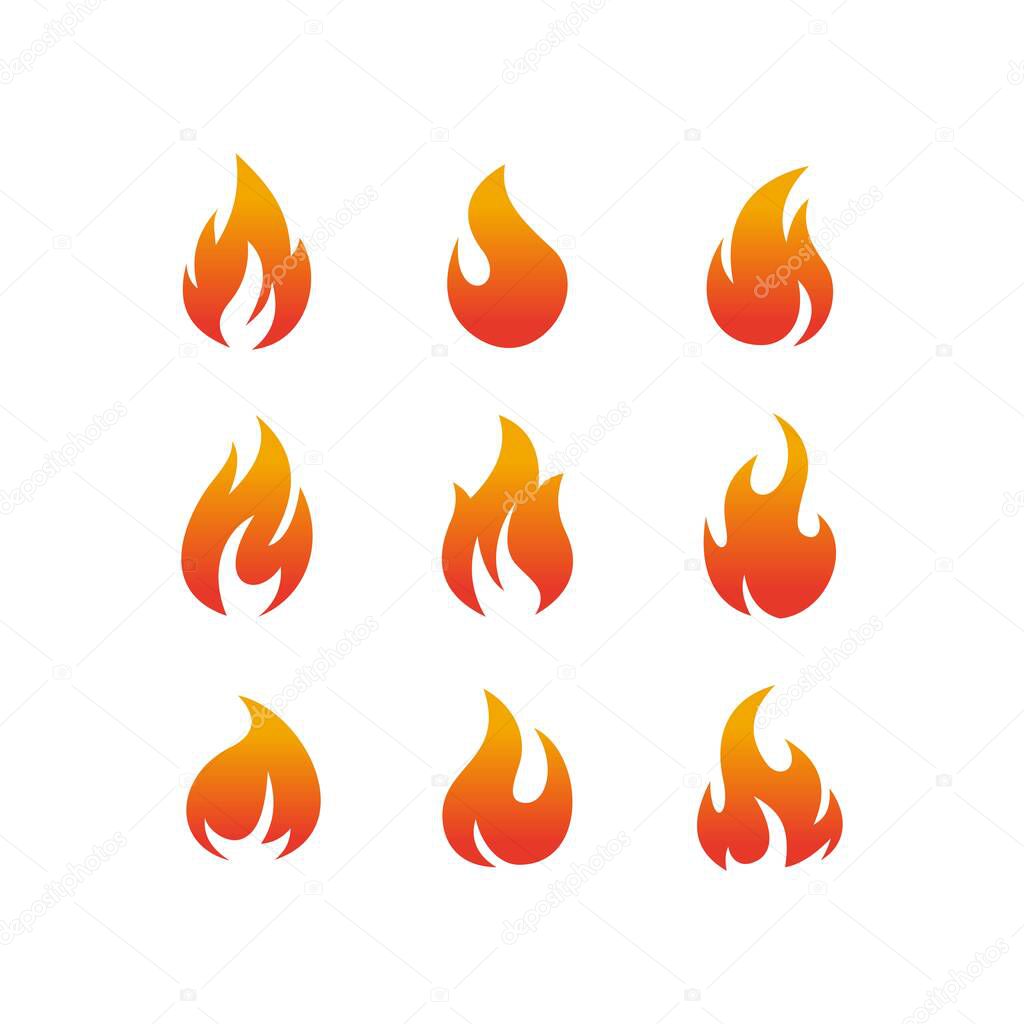 Set of simple fire icon illustration design, modern flame symbol template vector