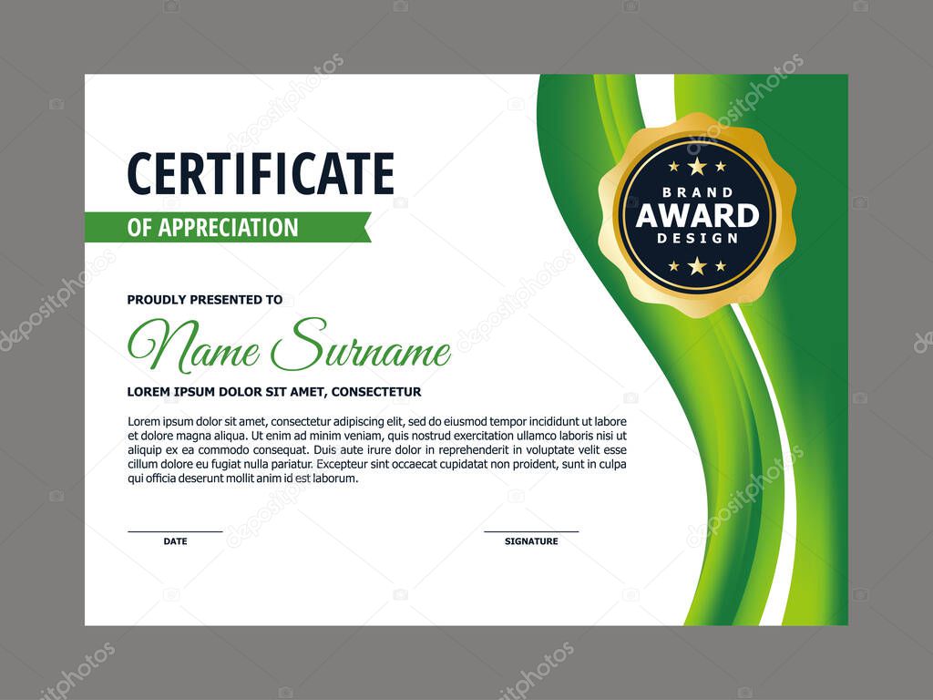Certificate Template with Green Flowing Element Design, Green Abstract Certificate Layout Vector