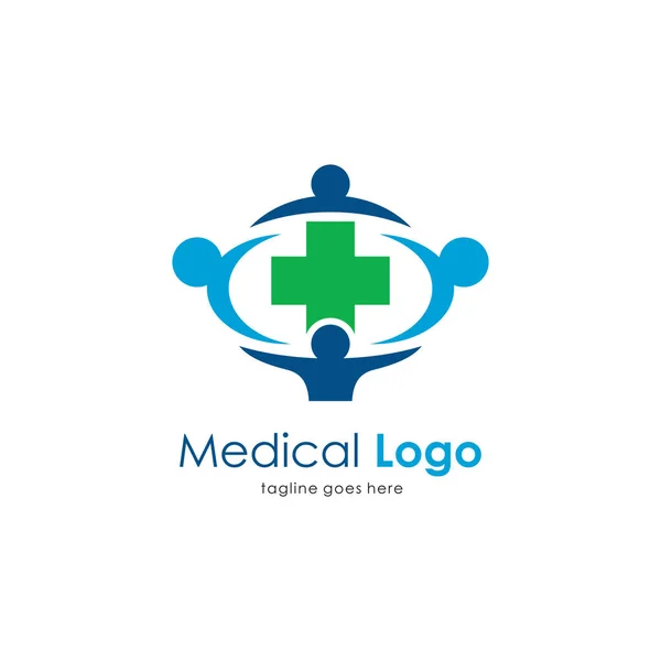 Medizinisches Logo Mit Illustration Von Menschen Die Hände Halten Design — Stockvektor