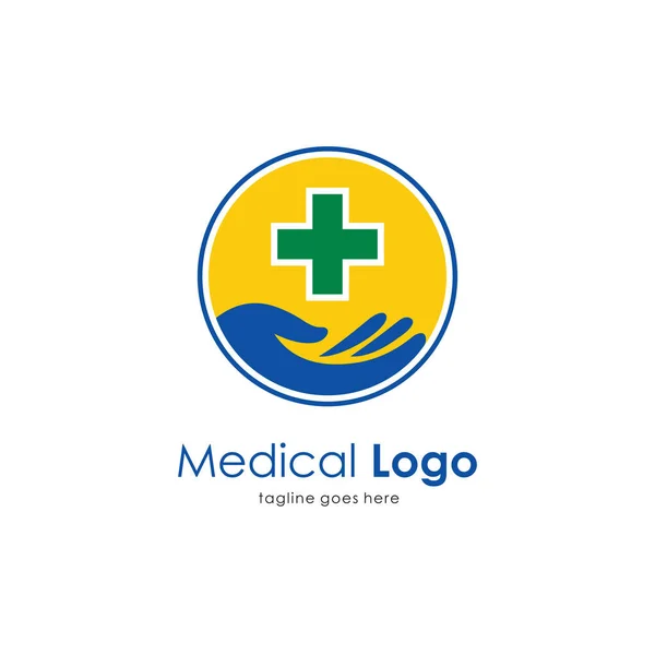 Medizinisches Logo Design Mit Hand Und Pluszeichen Modernes Krankenhaus Logo — Stockvektor