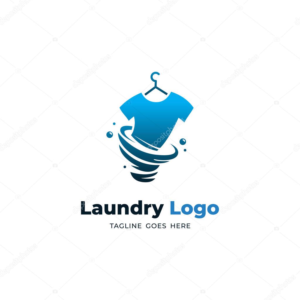 Modern laundry logo design, laundry logo with whirlpool and clothes illustration vector
