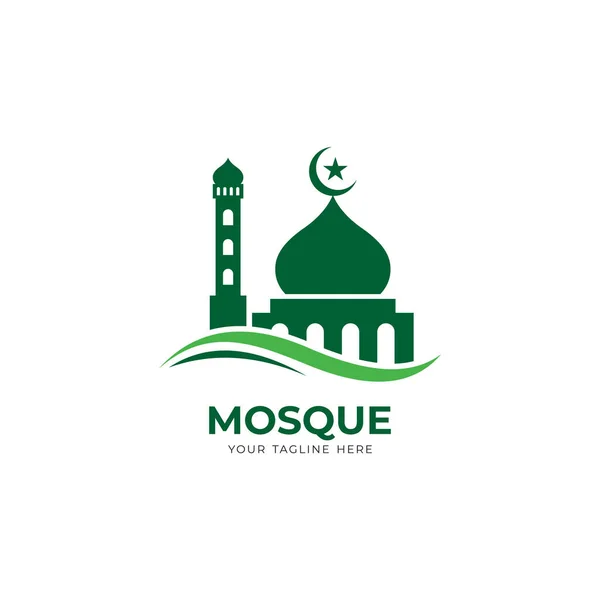 简易绿色清真寺标志设计 现代伊斯兰标志 带有波浪形元素模板矢量 — 图库矢量图片