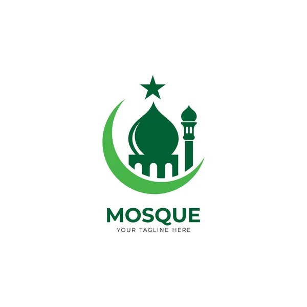 Prosty Zielony Meczet Projekt Logo Nowoczesne Islamskie Logo Meczetem Księżyc — Wektor stockowy