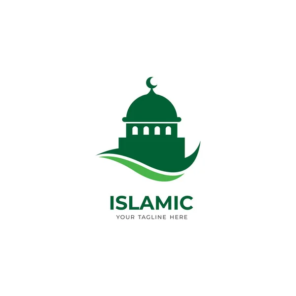 Enkel Grön Islamisk Logotyp Design Modern Islamisk Symbol Med Moské — Stock vektor