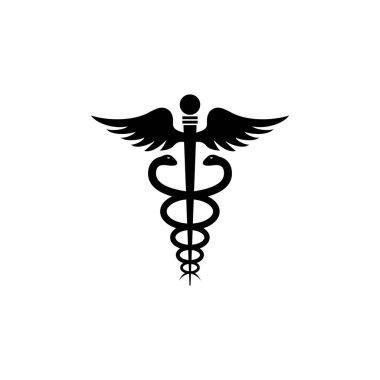 Basit caduceus medikal logo tasarımı, yılanlı eczane sembolü ve kanat çizim vektörü