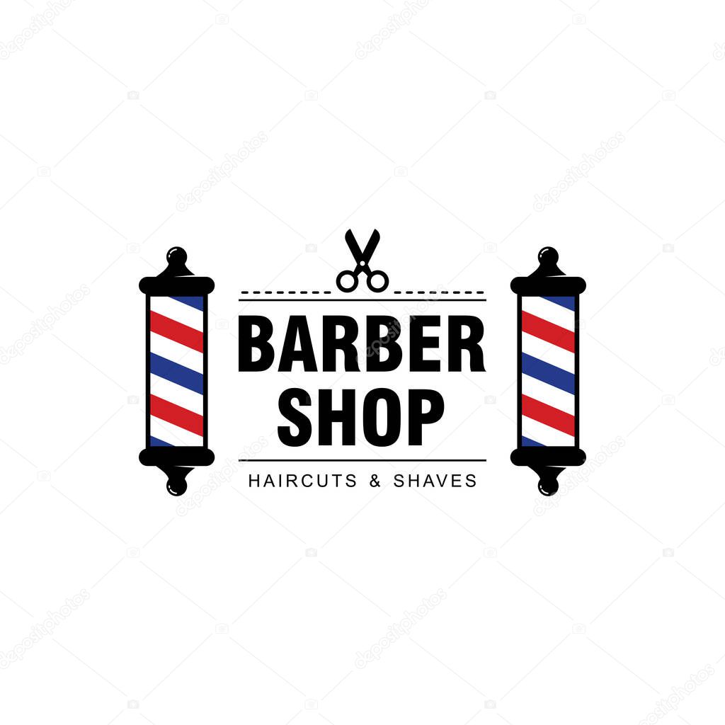 simple barbershop logo design with lamp and scissors