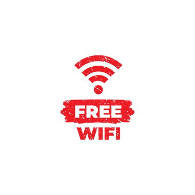 kırmızı grungy free wifi işareti illüstrasyon şablonu vektörü, ücretsiz wifi bölgesi sembolü