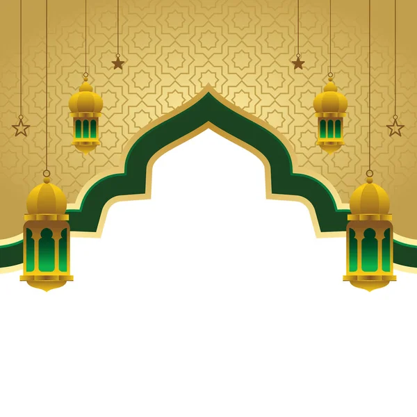 Роскошный Золотистый Исламический Фон Фонарями Вектор Элементов Исламского Дизайна — стоковый вектор