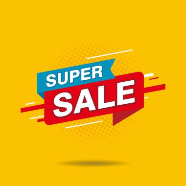 simple super sale sign template vector, clean super sale banner isolated on yellow background