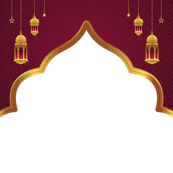 Lux Roșu Aur Islamic Poarta Șablon Fundal Vector — Vector de stoc