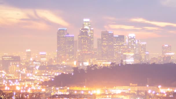 Downtown Los Angeles Crepúsculo Skyline — Vídeo de Stock
