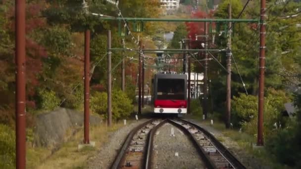 Cable Car Descendente Outono Montanha no Japão — Vídeo de Stock