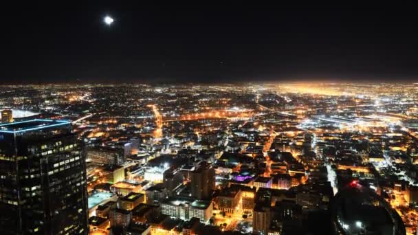 Downtown LA Night Cityscape Time Lapse Moon Rise — Stock Video