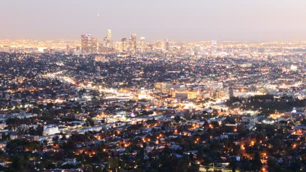 Downtown Los Angeles Skyline Twilight — Stock Video