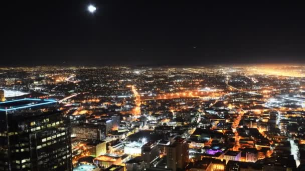 Centro de LA Noche Paisaje urbano Time Lapse Moon Rise — Vídeos de Stock