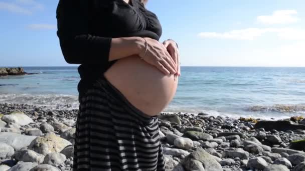 Zwangere vrouw op het strand — Stockvideo