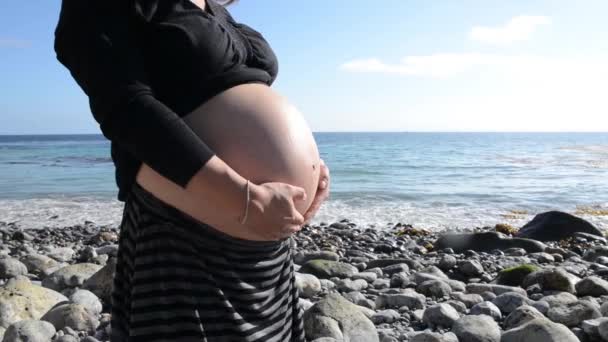 Zwangere vrouw op het strand — Stockvideo