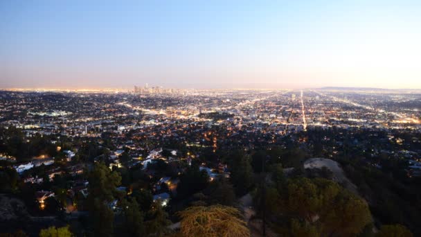 Centro de Los Angeles Skyline Crepúsculo — Vídeos de Stock
