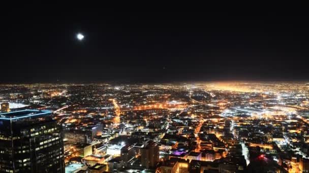 Centro de LA Noche Paisaje urbano Time Lapse Moon Rise — Vídeo de stock