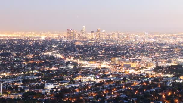 Centro de Los Angeles Skyline Crepúsculo — Vídeos de Stock