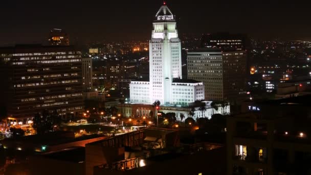 Los angeles city hall w nocy — Wideo stockowe
